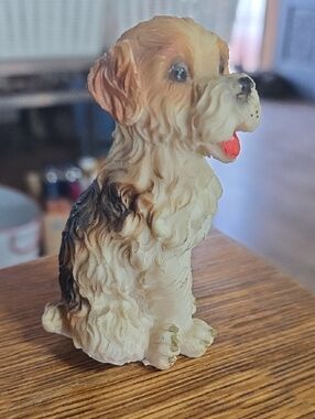 Brown and White Plush-Look Dog Toy Figurine for Play